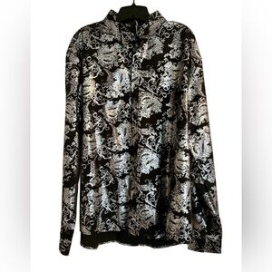 ZEROYA Black & Silver Paisley Button-Up Shirt Men’s 2XL NWT